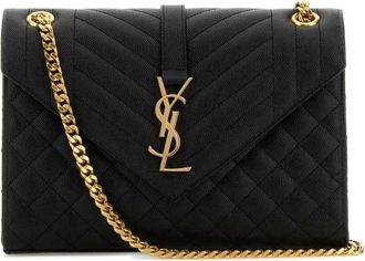 Saint Laurent Black Leather Medium Envelope Crossbody Bag