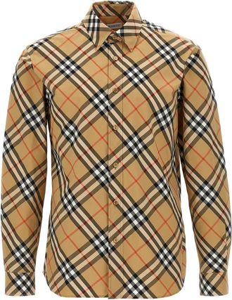 Burberry Overhemden, Heren, Beige, M, Katoen, Overhemd met Ruitprint van Katoenpoplin