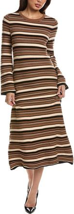 Elie Tahari Bell Sleeve Stripe Fitted Midi Dress