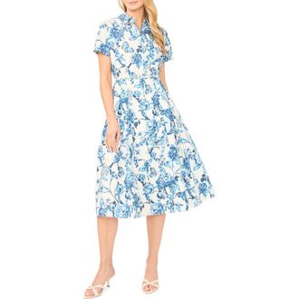 Ted Baker Rory Floral Short Sleeve Cotton Midi Shirtdress in Vanilla Ice at Nordstrom, Size 14