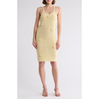 Lush Flower Appliqué Openwork Body-Con Sweater Dress in Yellow at Nordstrom Rack, Size X-Small
