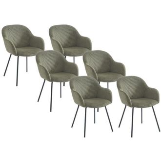 Vente-Unique Sedia con braccioli in Velluto a coste e Metallo Nero Kaki - Lotto di 6 - MARENZIA
