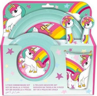 Trade Shop Trade Shop - Set Pappa Per Bambini 5 Pezzi Con Piatti Bicchieri E Posate Fantasia Unicorno