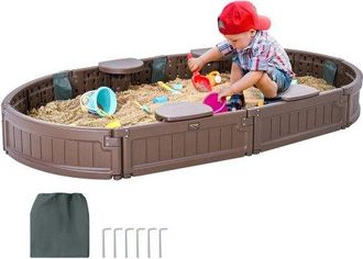 OEM Sandkasten Mit Abdeckung, 183 X 105 X 23 Cm, Ovaler Sandkasten, Hdpe-sandgrube Mit 4 Ecksitzen Und Bodenauskleidung, Kindersandkasten F&uuml;r Garten, Stra