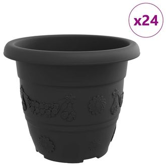 vidaXL Maceta Redonda Para Flores 24 Pcs Negro &Oslash; 30 X 25 Cm Pl&aacute;stico Vidaxl