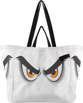 Generic Eyes White print Reusable Canvas Tote Bag, Heavy Duty Grocery Shopping Bag with Large Capacity Hard Bottom Double Handles Work Groceries Travel