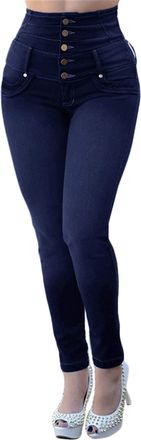 Generic JIER Womens High Waist Skinny Stretchy Denim Pants Ladies Casual Slim Fit Stretch Butt Lifting Jeans High Waisted Jeggings with Pockets (Navy Blue,XL)
