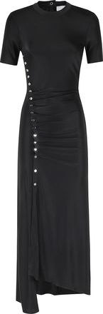 Paco Rabanne Black Long Draped Studded Asymmetric Viscose Evening Dress