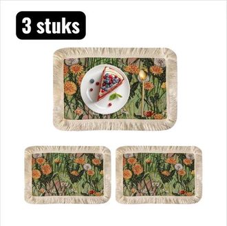 OEM 3 Piezas, 30 X 45 Cm, Mantel Individual Con Estampado Vintage, Posavasos Art&iacute;sticos Tejidos En Jacquard, Lino Sint&eacute;tico Para Mesa De Comedor