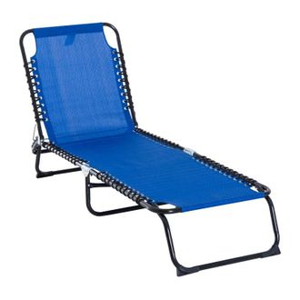 OUTSUNNY Sun Lounger With Pillow - Blue | TJ Hughes