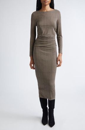 Veronica Beard Charissa Plaid Long Sleeve Body-Con Dress in Dark Acorn Multi at Nordstrom, Size X-Small