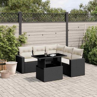 vidaXL Set De Sof&aacute;s De Jard&iacute;n 6 Piezas Y Cojines Rat&aacute;n Sint&eacute;tico Negro Vidaxl