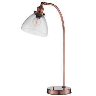 Loops Industrial Curved Table Lamp Tarnished Copper & Glass Shade Modern Bedside Light