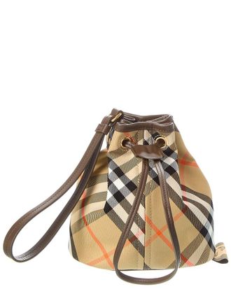 Burberry Check Canvas & Leather Drawstring Pouch
