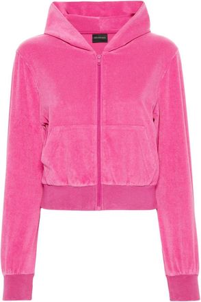 Balenciaga rhinestone-logo zipped hoodie - women - Polyester/Cotton - M - Pink