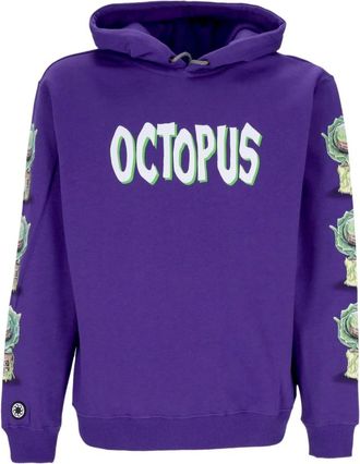 Octopus Paarse Herenhoodie met Feed Me Print - Heren - Hoodies - Paars - S - Katoen - Hoodies & sweatvesten