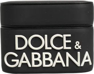 Dolce & Gabbana Case Black Pvc Embossed Logo Flip Holder Women Airpods Tin Polycarbonate Accessory
