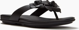FitFlop Womens Fitflop Gracie Flower Leather Womens Black Flip Flops - Size: 8
