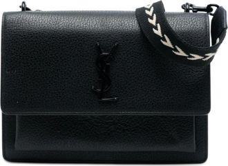 Saint Laurent Pre-owned Shoulder Bags, female, Black, Size: ONE SIZE Pre-owned Vintage Textured Leather Monogram Flap Bag