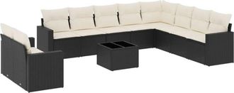 vidaXL Set De Sof&aacute;s De Jard&iacute;n 11 Pzas Y Cojines Rat&aacute;n Sint&eacute;tico Negro Vidaxl
