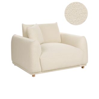 Beliani Sill&oacute;n De Sala De Estar Con Respaldo Tapizado En Boucl&eacute; Y Patas De Madera Blanco Crema Jubek