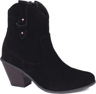 Generic Womens Suede Western Ankle Boots Round Toe Buckle Strap Mid Block Heels Comfortable Non Slip Wear Resistant Daily Casual Party Shoes,Black,4.5 UK