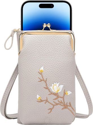 Generic Small Sling Bag for Women - PU Leather Embroidered Bag for Women - Wallet with Shoulder Strap for Cell Phone Passport Hiking Running Travel Summer Tee