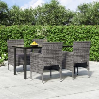 vidaXL Juego De Comedor Para Jard&iacute;n 5 Piezas Con Cojines Gris Y Negro Vidaxl