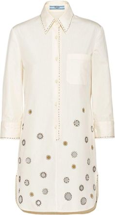 Prada appliqu&eacute;-detail cotton shirtdress - women - Cotton - 36 - Neutrals