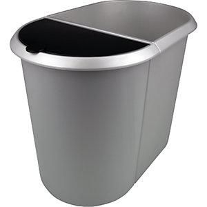 Helit Papelera Modular Duo Tapa Negra Cuerpo Plateado Ue 2
