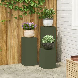Berkfield Home Outdoor Plant Stands Pillar 3 pcs Olive Green Steel