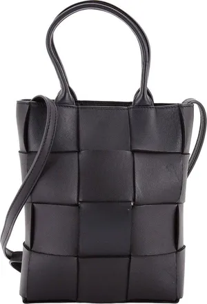 Bottega Veneta Black Maxi Intrecciato Leather Cassette Convertible Tote Mini (Authentic Pre-Loved)
