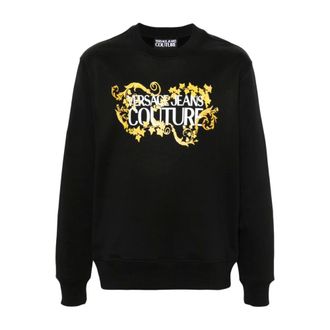 Versace Jeans Couture Sweatshirts, male, Black, Size: 2XL Logo Print Crew Neck Sweater