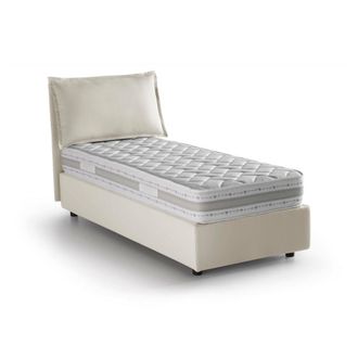 Talamo Italia Cama Individual Rossella, Cama Contenedor Con Revestimiento De Tela, 100% Made In Italy, Apertura Frontal, Con Colch&oacute;n 80x200 Cm Incluido, Beige, Con 