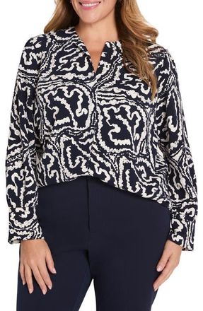 Nic+Zoe Leaf Print Crepe Top in Indigo Multi at Nordstrom, Size 1X