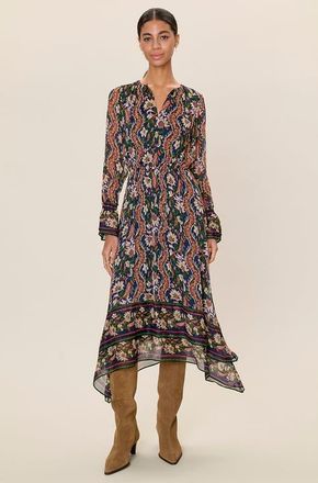 Rebecca Taylor Isha Long Sleeve Dress in Navy Combo at Nordstrom, Size X-Small