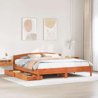 vidaXL Cama Sin Colch&oacute;n Madera Maciza De Pino Marr&oacute;n Cera 180x200 Cm Vidaxl