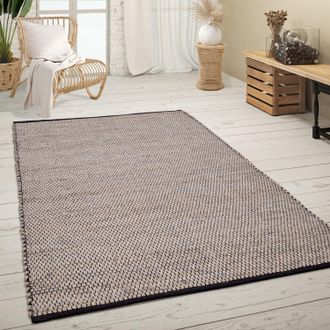 Paco Home Paco Home - Alfombra Sal&oacute;n Pelo Corto Hecha A Mano Motivo Boho Jaspeado Fibra Natural Yute 60x100 Cm, Antracita
