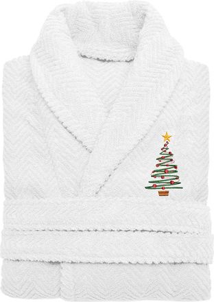 Linum Home Textiles Herringbone Weave Embroidered Holiday Bath Robe