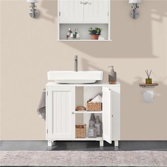 Yaheetech Yaheetech Armario Bajo Lavabo Con Dos Puertas Estantes Ajustables Mueble De Ba&ntilde;o Con Almacenamiento Lateral Abierto Ganchos Gris Oscuro