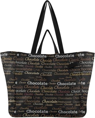 Generic Chocolate Black pattern Reusable Canvas Tote Bag, Heavy Duty Grocery Shopping Bag with Double Handles Large Capacity Hard Bottom Work Groceries Travel