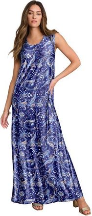Roaman's Plus Size Sleeveless Crew Neck Maxi Dress in Navy Folklore Paisley at Nordstrom, Size 24