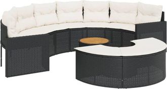 vidaXL Set De Sof&aacute; De Jard&iacute;n Semicircular 3 Pzas Rat&aacute;n Sint&eacute;tico Negro Vidaxl