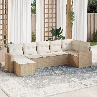 vidaXL Vidaxl - Set Sof&aacute;s De Jard&iacute;n 7 Piezas Y Cojines Rat&aacute;n Sint&eacute;tico Beige