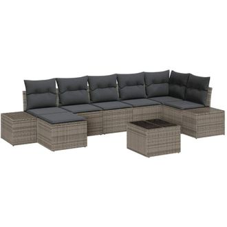 vidaXL Garden Sofa Set with Cushion 7 pcs Grey Poly Rattan vidaXL