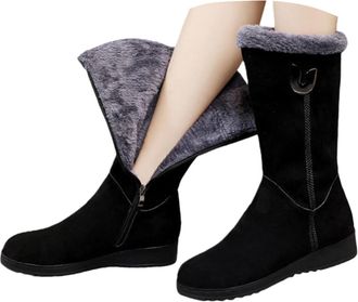 Generic Womens Casual Thermal Faux Plush Snow Boots, Winter Boots for Women Waterproof Fur Lined Side Zipper Warm Mid Calf Booties (5)