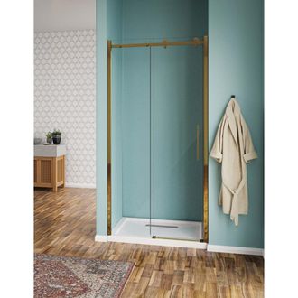 OEM Nicchia Scorrevole Elegance Vetro Temperato Trasparente 8mm Finitura Oro H190 - 130 Cm