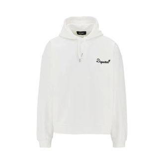 Dsquared2 Hoodie met logoborduursel - Heren - Sweatshirts & Hoodies - Wit - Maat: XL Katoen
