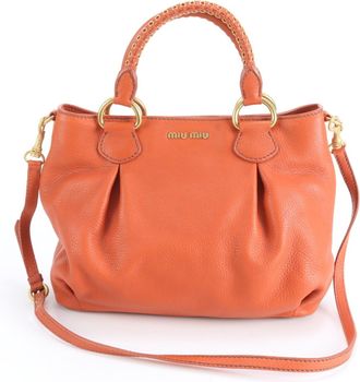 Miu Miu Orange Leather Shoulder Bag Tote Bag (Pre-Owned)