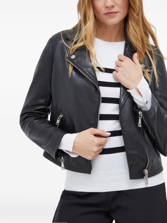 Guess Co zip leather jacket - women - Calf Leather/Polyester - L - Black
